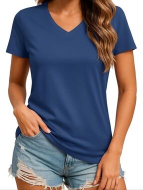 TACVASEN Women's Gray Blue V-Neck T Shirts Short Sleeve UPF 50+ Sun Protection
